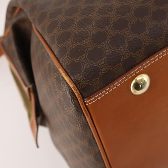 CELINE Macadam Canvas Boston Bag PVC Leather 2way Brown Gold Auth 175248A