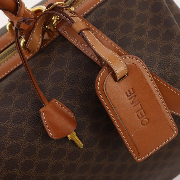 CELINE Macadam Canvas Boston Bag PVC Leather 2way Brown Gold Auth 175248A