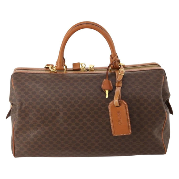 CELINE Macadam Canvas Boston Bag PVC Leather 2way Brown Gold Auth 175248A