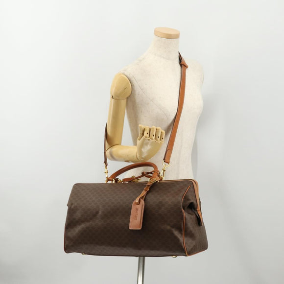CELINE Macadam Canvas Boston Bag PVC Leather 2way Brown Gold Auth 175248A