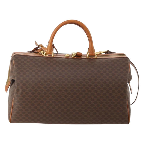 CELINE Macadam Canvas Boston Bag PVC Leather 2way Brown Gold Auth 175248A