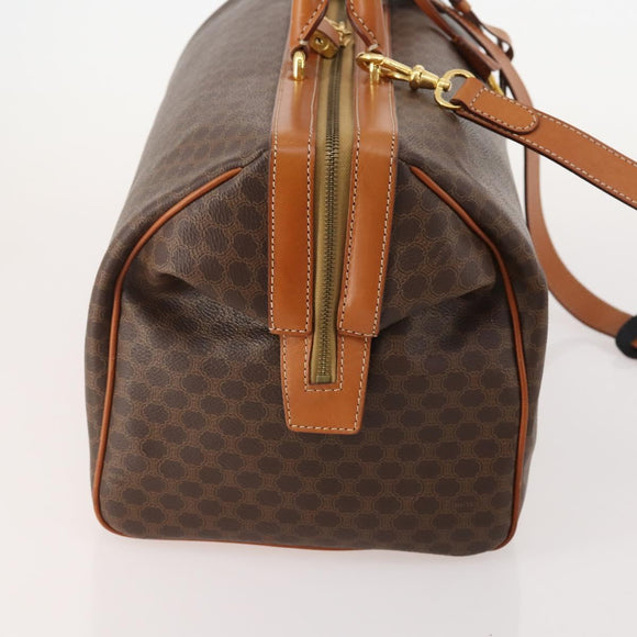CELINE Macadam Canvas Boston Bag PVC Leather 2way Brown Gold Auth 175248A