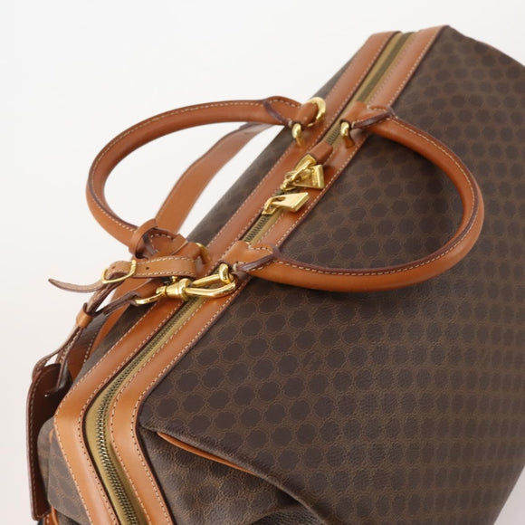 CELINE Macadam Canvas Boston Bag PVC Leather 2way Brown Gold Auth 175248A