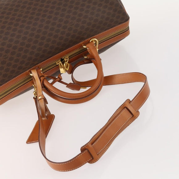 CELINE Macadam Canvas Boston Bag PVC Leather 2way Brown Gold Auth 175248A