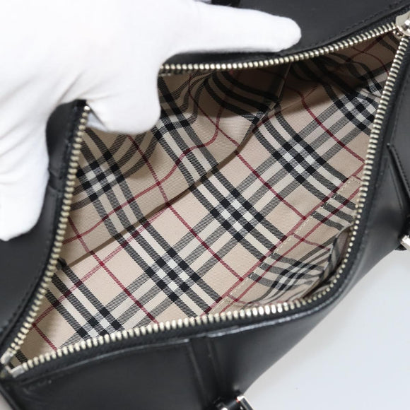 BURBERRY Hand Bag Leather Black Silver Auth 175249A