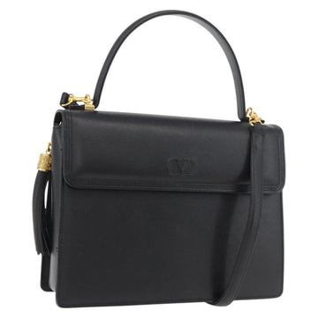 VALENTINO Hand Bag Leather 2way Black Gold Auth 175250A