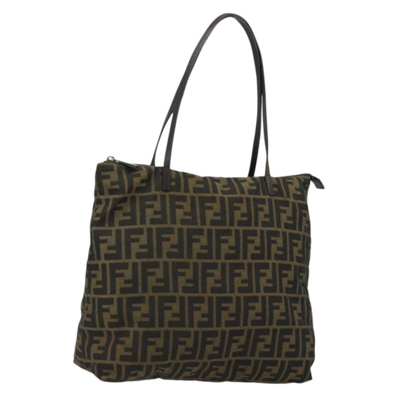 FENDI Zucca Canvas Tote Bag Black Brown Auth 175252