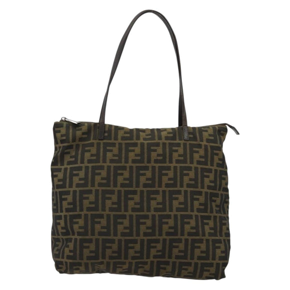 FENDI Zucca Canvas Tote Bag Black Brown Auth 175252