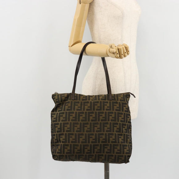 FENDI Zucca Canvas Tote Bag Black Brown Auth 175252