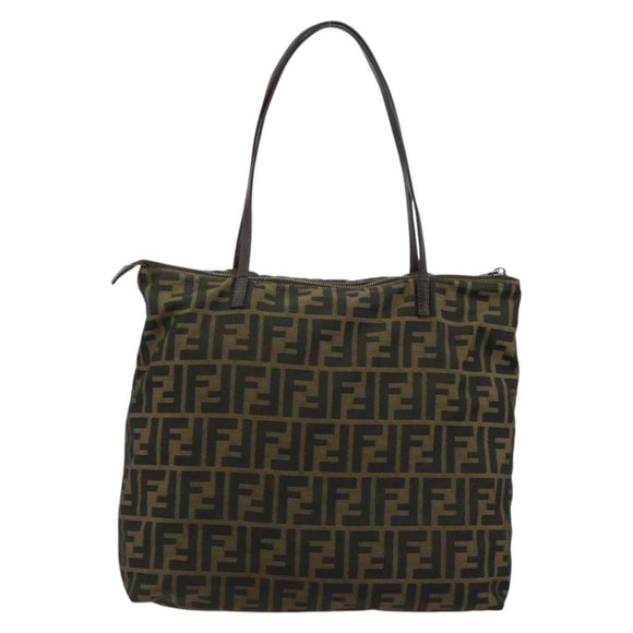 FENDI Zucca Canvas Tote Bag Black Brown Auth 175252