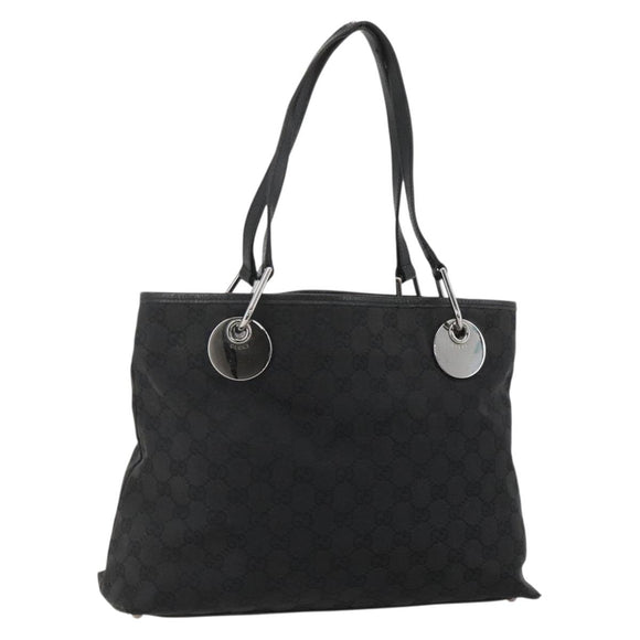 GUCCI GG Canvas Tote Bag Black Silver 120837 Auth 175258