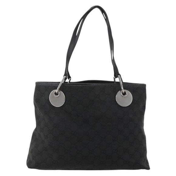 GUCCI GG Canvas Tote Bag Black Silver 120837 Auth 175258