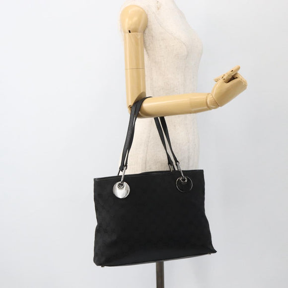 GUCCI GG Canvas Tote Bag Black Silver 120837 Auth 175258