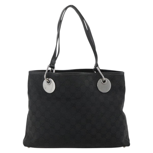 GUCCI GG Canvas Tote Bag Black Silver 120837 Auth 175258
