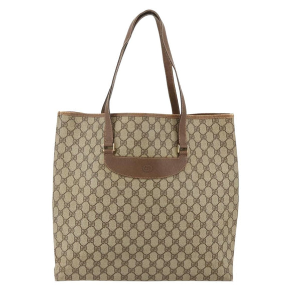 GUCCI GG Supreme Tote Bag PVC Beige Gold Auth 175261