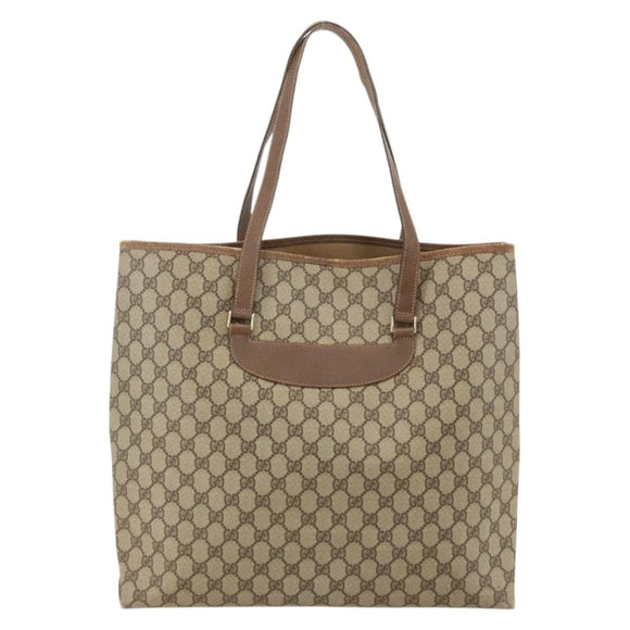 GUCCI GG Supreme Tote Bag PVC Beige Gold Auth 175261