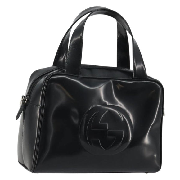 GUCCI Hand Bag Patent leather Black Silver 000 2058 0505 Auth 175262