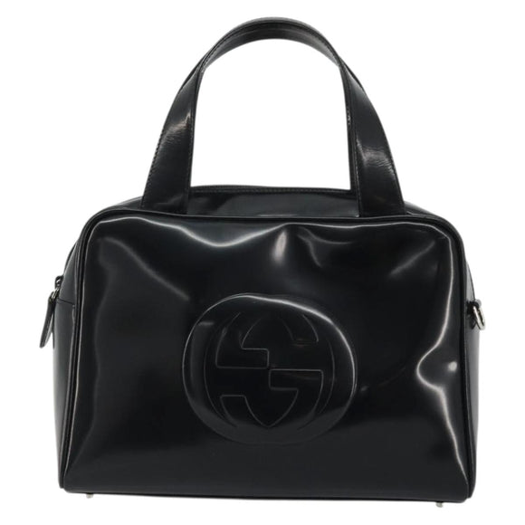GUCCI Hand Bag Patent leather Black Silver 000 2058 0505 Auth 175262