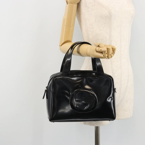 GUCCI Hand Bag Patent leather Black Silver 000 2058 0505 Auth 175262