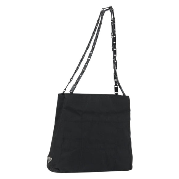 PRADA Plastic Chain Tote Bag Nylon Black Silver Auth 175266
