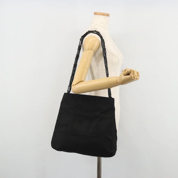 PRADA Plastic Chain Tote Bag Nylon Black Silver Auth 175266