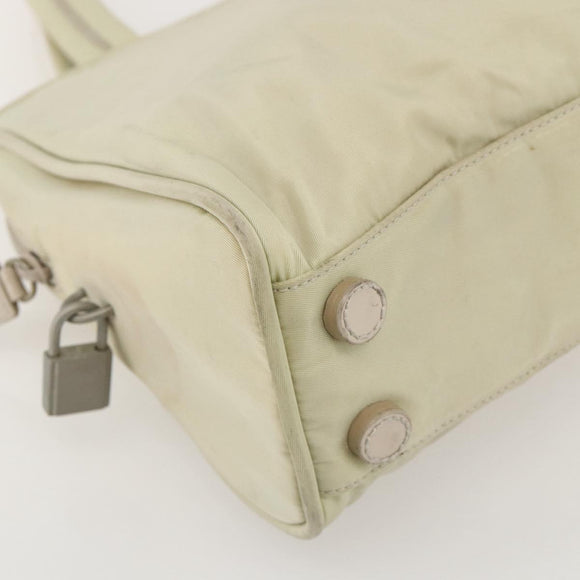 PRADA Hand Bag Nylon Ivory Silver Auth 175267