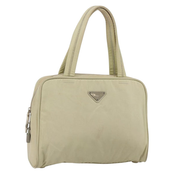 PRADA Hand Bag Nylon Ivory Silver Auth 175267