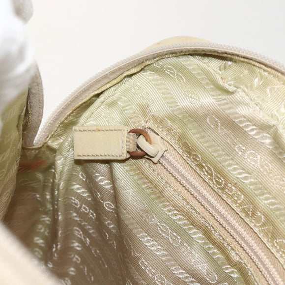 PRADA Hand Bag Nylon Ivory Silver Auth 175267