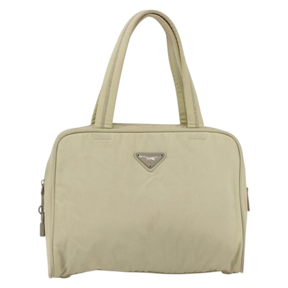 PRADA Hand Bag Nylon Ivory Silver Auth 175267