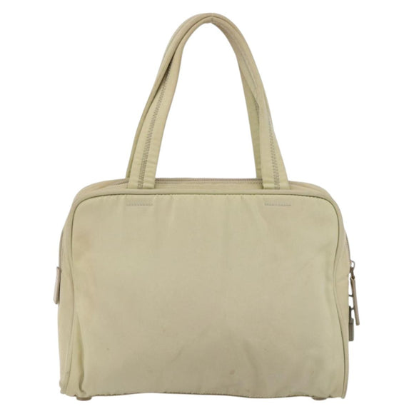 PRADA Hand Bag Nylon Ivory Silver Auth 175267