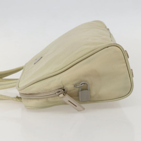 PRADA Hand Bag Nylon Ivory Silver Auth 175267