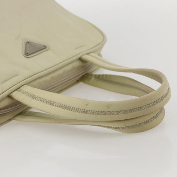 PRADA Hand Bag Nylon Ivory Silver Auth 175267