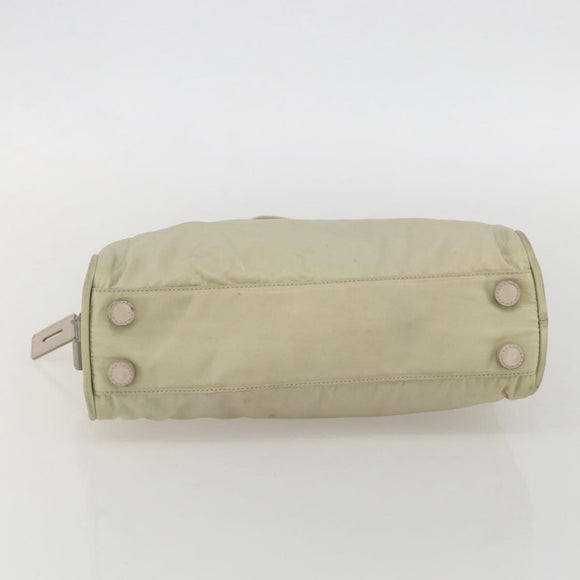 PRADA Hand Bag Nylon Ivory Silver Auth 175267