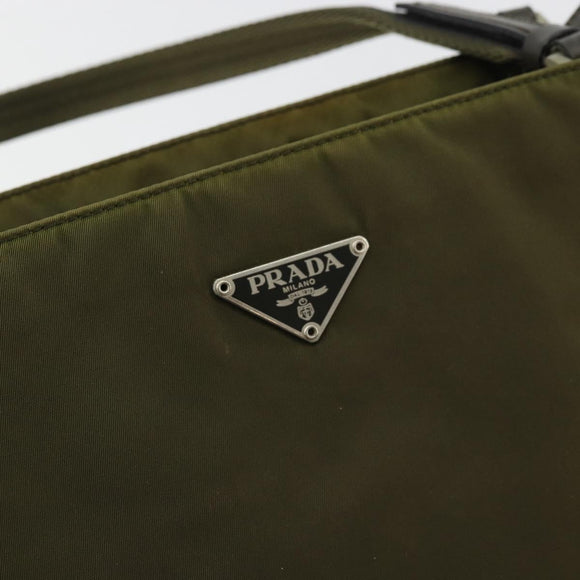 PRADA Hand Bag Nylon Khaki Silver Auth 175268