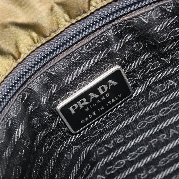 PRADA Hand Bag Nylon Khaki Silver Auth 175268