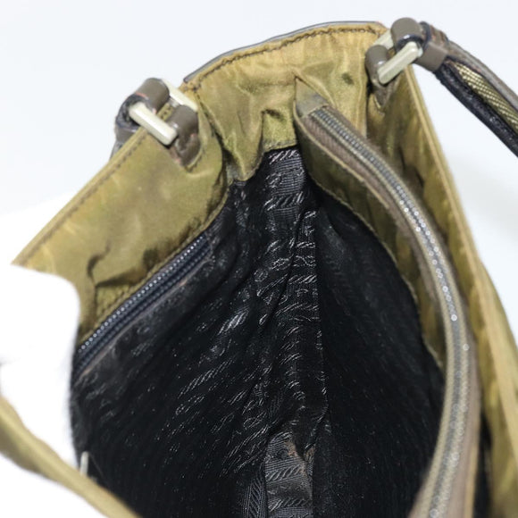 PRADA Hand Bag Nylon Khaki Silver Auth 175268