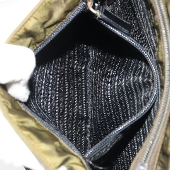PRADA Hand Bag Nylon Khaki Silver Auth 175268