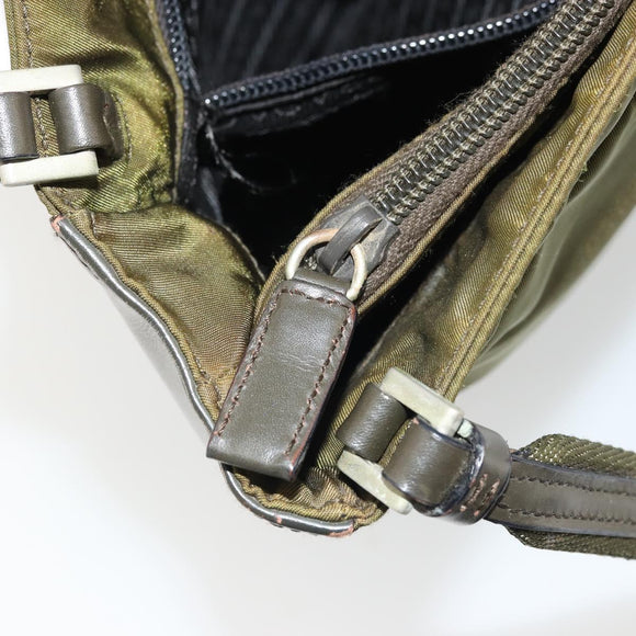 PRADA Hand Bag Nylon Khaki Silver Auth 175268
