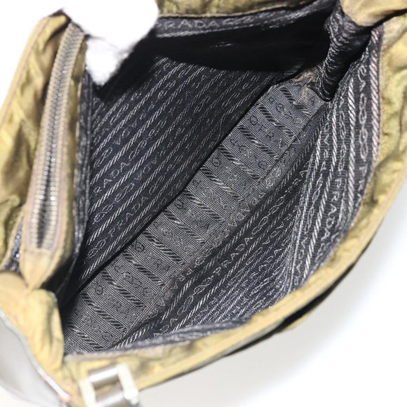 PRADA Hand Bag Nylon Khaki Silver Auth 175268