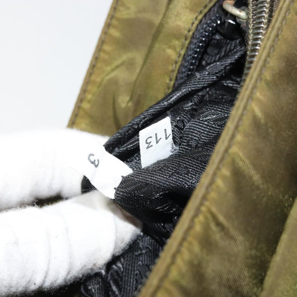 PRADA Hand Bag Nylon Khaki Silver Auth 175268