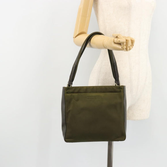 PRADA Hand Bag Nylon Khaki Silver Auth 175268