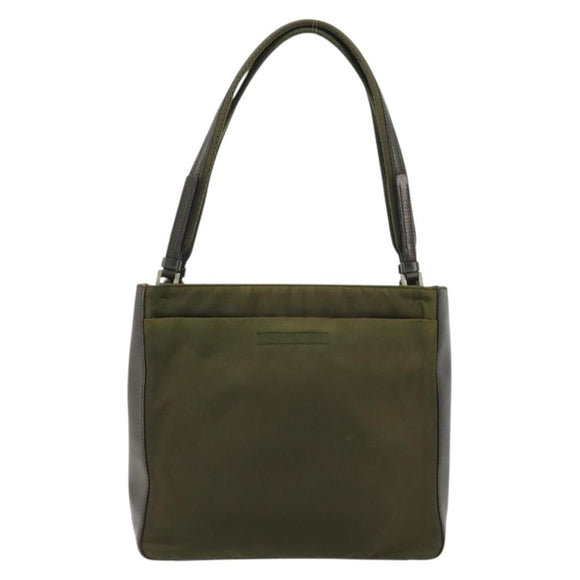 PRADA Hand Bag Nylon Khaki Silver Auth 175268