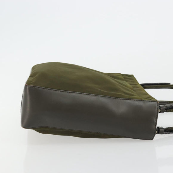 PRADA Hand Bag Nylon Khaki Silver Auth 175268