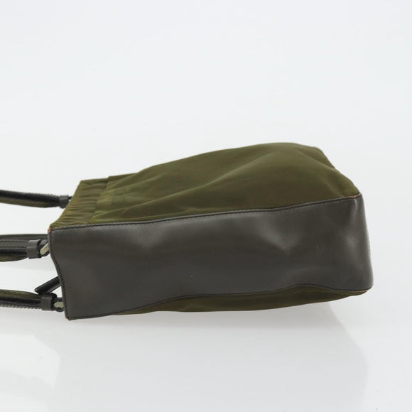 PRADA Hand Bag Nylon Khaki Silver Auth 175268