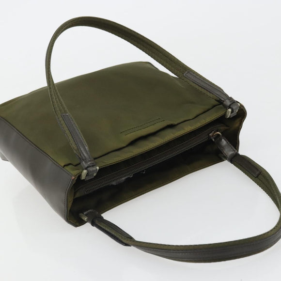 PRADA Hand Bag Nylon Khaki Silver Auth 175268