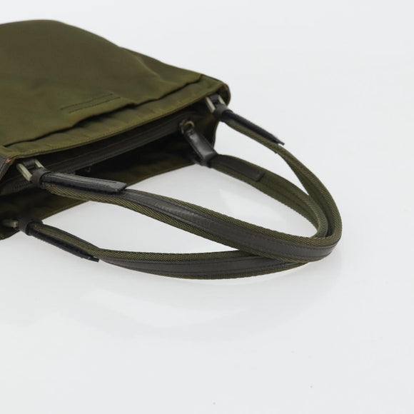 PRADA Hand Bag Nylon Khaki Silver Auth 175268