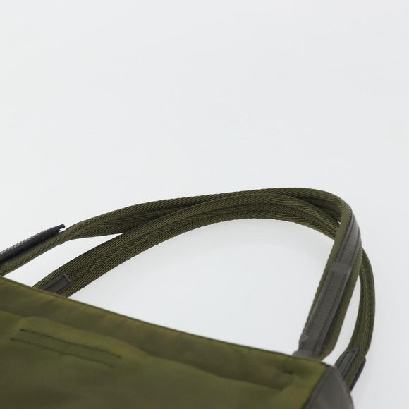 PRADA Hand Bag Nylon Khaki Silver Auth 175268
