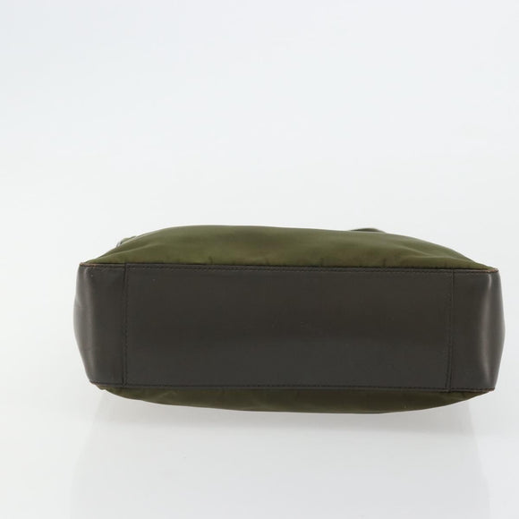 PRADA Hand Bag Nylon Khaki Silver Auth 175268