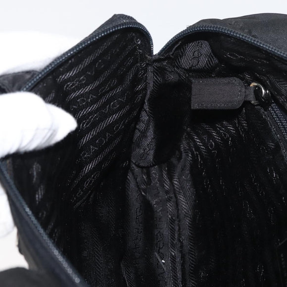 PRADA Hand Bag Nylon Black Silver Auth 175269