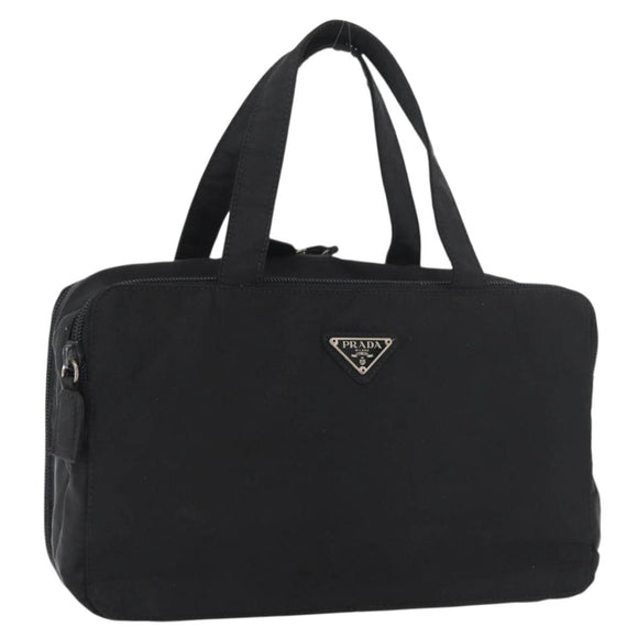 PRADA Hand Bag Nylon Black Silver Auth 175269